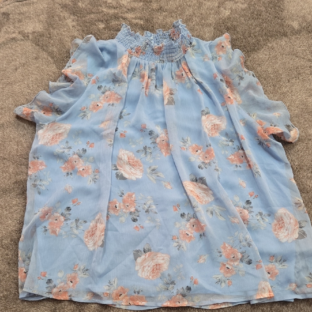 3 For 20 💐Beautiful For Spring MELLODAY Light Blue Floral Ruffle Blouse